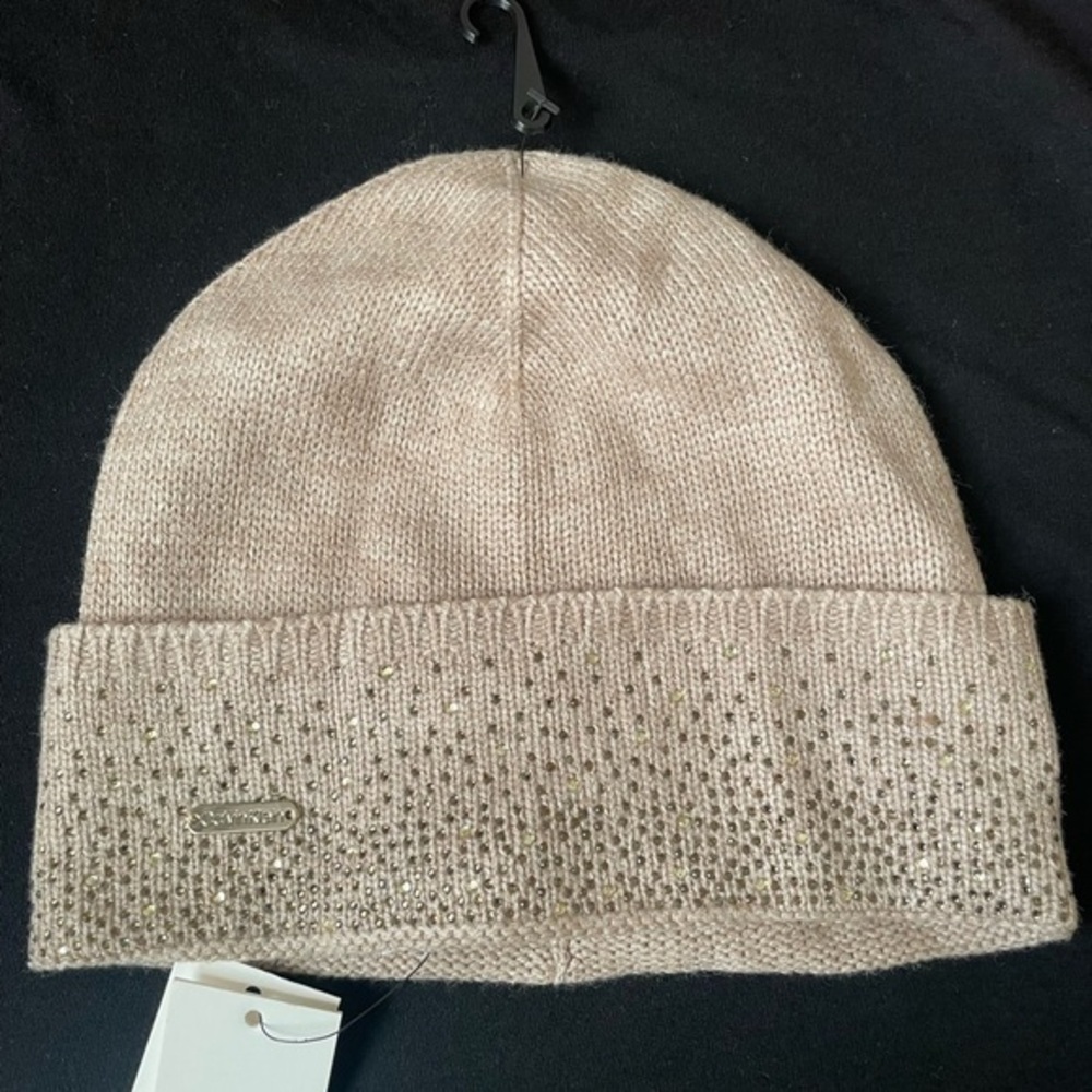 Calvin Klein Beige Knit Beanie with Sparkle
